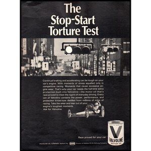 1968 Valvoline Motor Oil Stop Start Torture Test Vintage Print Ad Wall Art